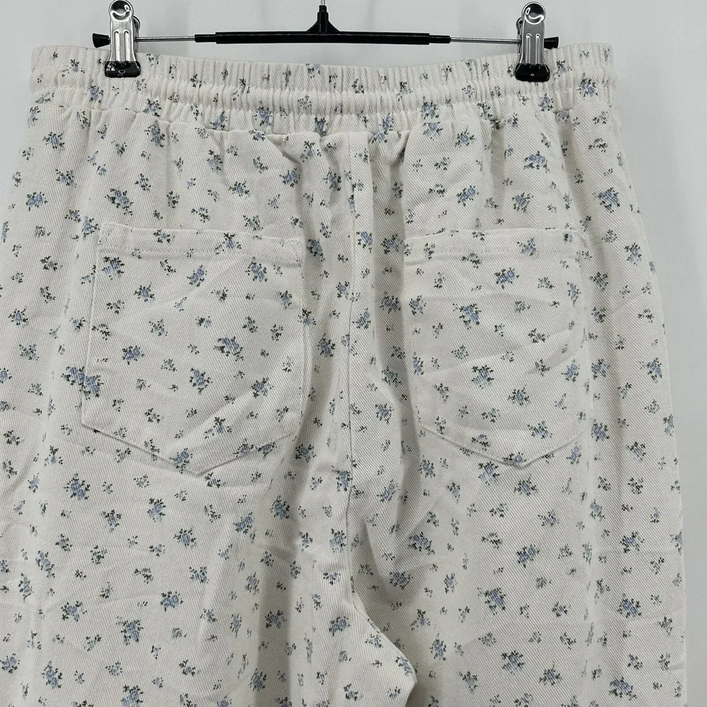 Loveriche New In Women M Floral Parachute Pants Wide Leg Drawstring Hem Boho NWT